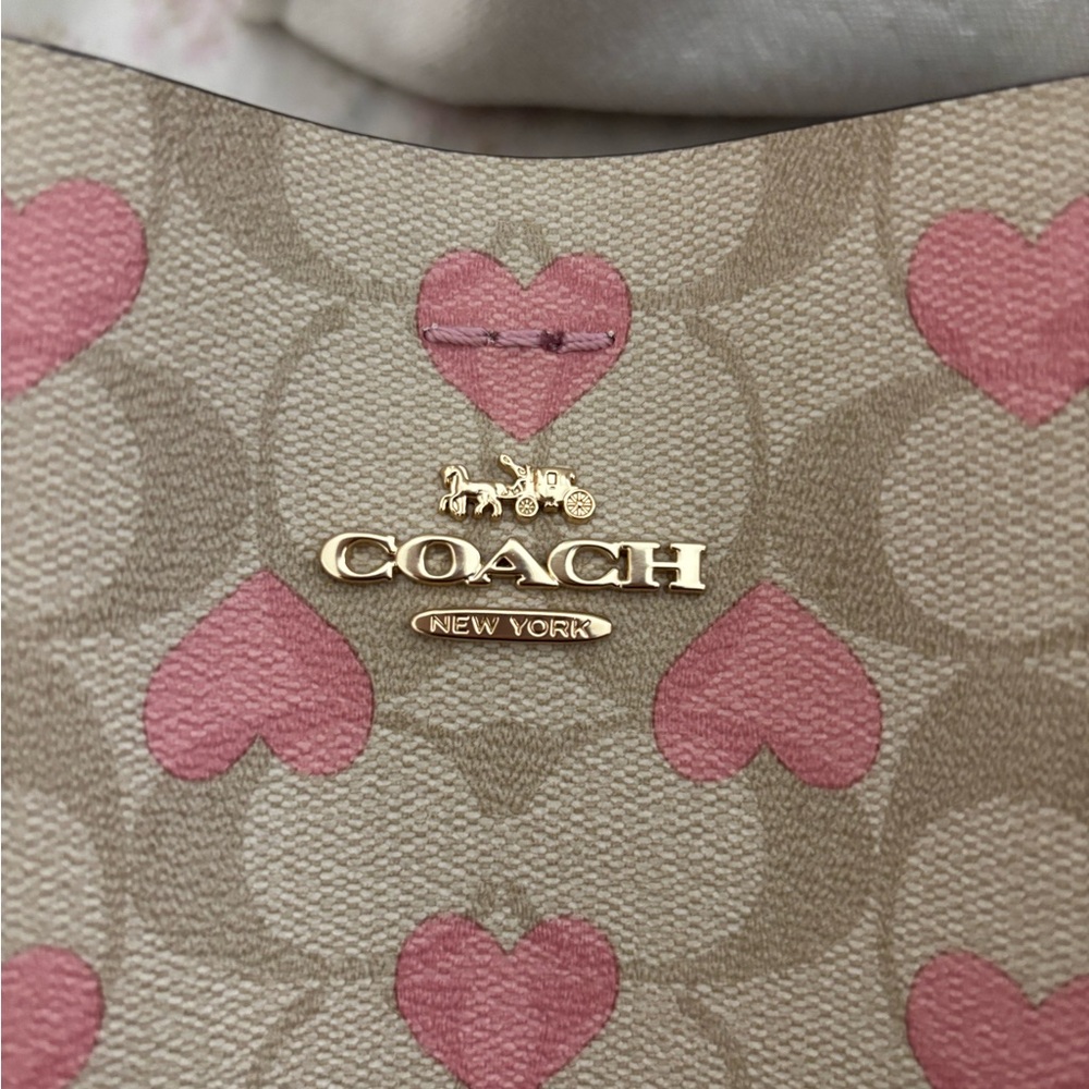 Coach Beige and Pink Heart Shoulder Bag